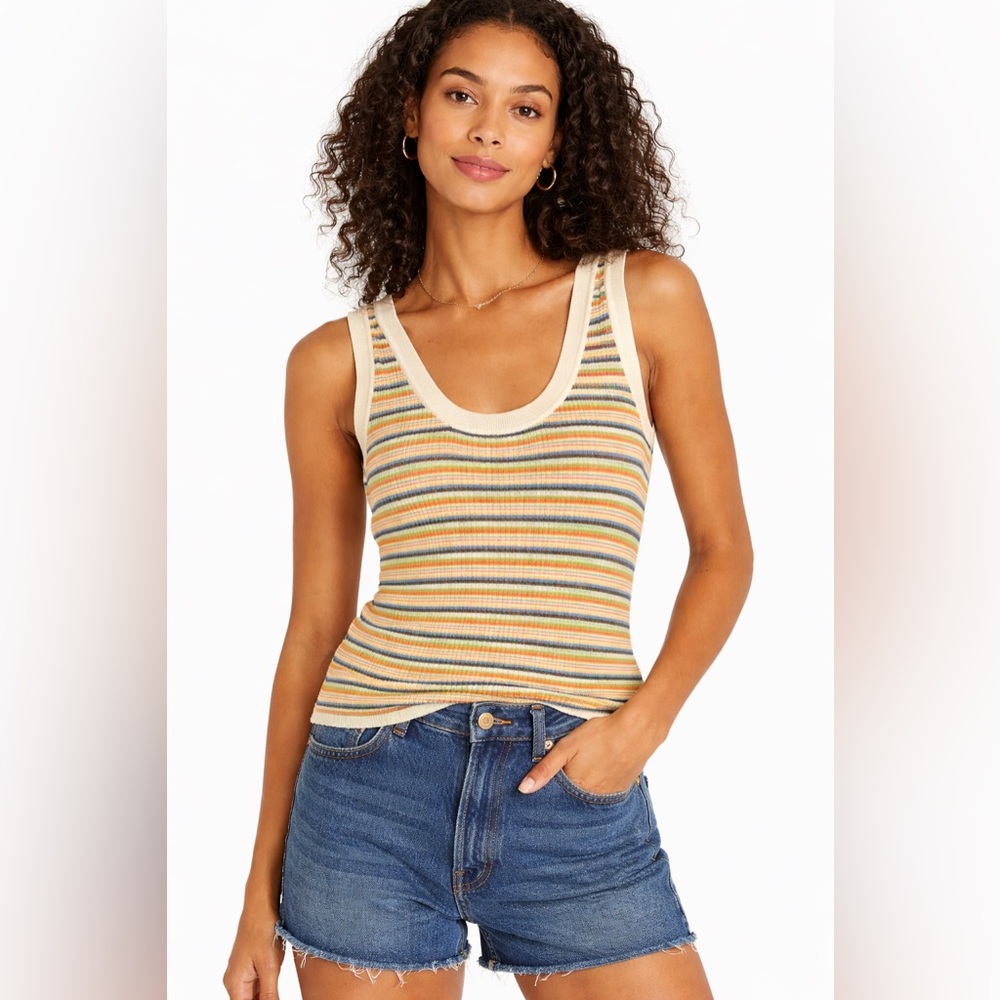 Madewell Striped Knit Tank Top Small Rainbow Stripe Merino Wool Blend Sleeveless